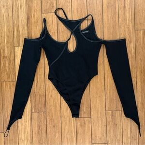 Maniere De Voir Contrast Asymmetric Bodysuit - Black